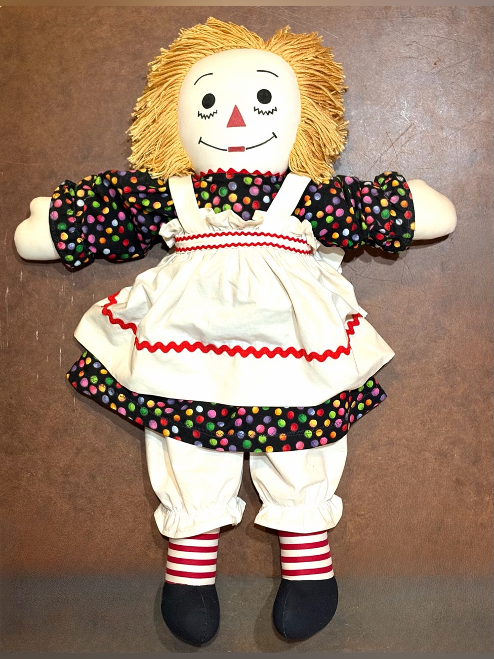 Vintage- Handmade Raggedy Ann Dolls- Unique yellow hair and polka dot dress